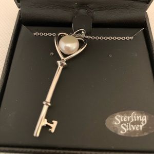 Sterling silver key necklace with pearl